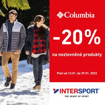 Sleva 20 % na nezlevněné produkty značky Columbia v Intersport